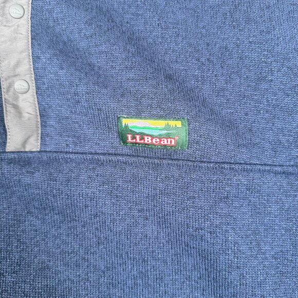 LL Bean Mens Sweater Fleece Pullover Blue 1/4 Snap Slightly Fitted Size XL - Picture 8 of 14